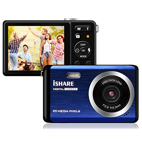 compact digital camera for photography, rechargeable 20mp point and shoot camera with 2.8" lcd 8x digital zoom for kids teens elders（blue）