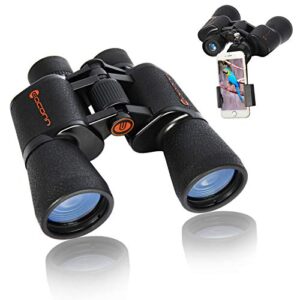 eaconn 10x50 binoculars for adults, powerful binoculars for bird watching hunting concerts sports with bak 4 porro prism fmc lens, waterproof easy focus binoculars with phone mount strap carrying bag