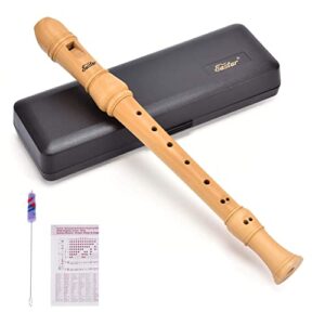 eastar recorder instrument for kids soprano recorder descant baroque for adults beginners c key 3 piece maple wood recorder with hard case, fingering chart and cleaning kit, ers 31bm