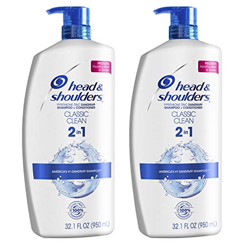 head and shoulders shampoo and conditioner 2 in 1, anti dandruff treatment & scalp care, classic clean scent, for all hair types including color treated, curly or textured hair, 32.1 fl oz, twin pack