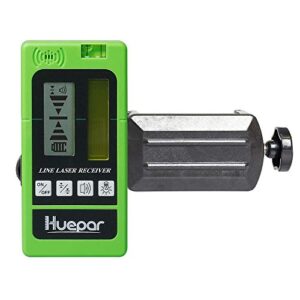 huepar lr 5rg laser detector for laser level green and red beam receiver for use with pulsing line lasers, two sided back lit lcd displays, automatic shut off timer, clamp included