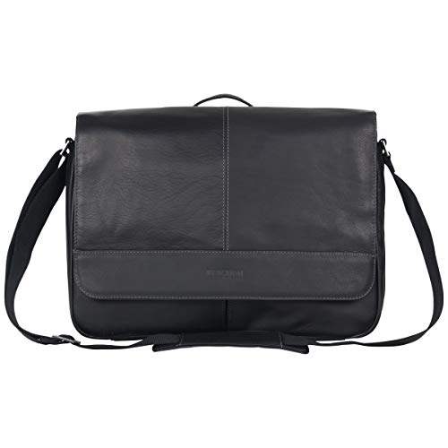 kenneth cole reaction risky business messenger full grain colombian leather crossbody laptop case & tablet day bag, black, one size