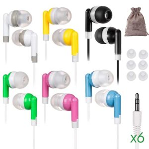 klangdorf 6 pack school earbuds kids ear buds for boys girls comfortable ergo bulk multipack earphones corded class set andriod chromebook young ipad headphones small comfy size classroom child sized