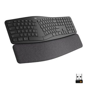logitech ergo k860 wireless ergonomic keyboard split keyboard, wrist rest, natural typing, stain resistant fabric, bluetooth and usb connectivity, compatible with windows/mac