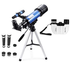 maxusee 70mm refractor telescope + 8x21 compact hd binoculars for kids and astronomy beginners, travel telescope for moon stars viewing bird watching sightseeing