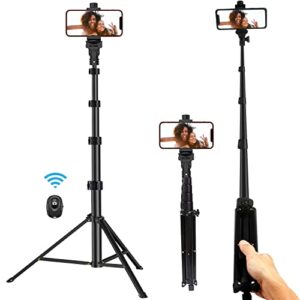 phone tripod stand selfie stick 60 inch aluminum alloy with wireless remote video record/photography/live streaming compatible with iphone 13 12 11 pro xs max xr x 8 7 6 plus, android samsung galaxy