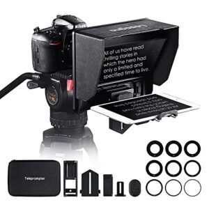 professional teleprompter for ipad phone tablet 11 teleprompters for dslr camera w/remote app control, splitter glass for wide angle video recording vlogging live streaming,w/portable carry case