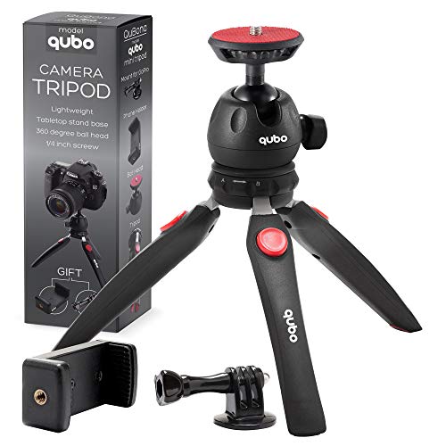 qubo mini tripod camera holder premium tabletop small phone tripod mount for gopro iphone / cell phones webcam projector compact dslr hand desktop camera tripod stand table
