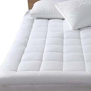 queen mattress pad cover cooling mattress topper pillow top cotton top with down alternative fill (8 21” fitted deep pocket queen size)