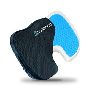 sleepavo gel seat cushion memory foam chair pillow with cooling gel for sciatica coccyx back & tailbone pain relief orthopedic chair pad for support in office desk chair, car, wheelchair & airplane