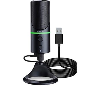 usb computer microphone with noise cancelling/mute button/headphone jack/led ring, plug and play, bietrun usb condenser cardioid mic for desktop/laptop computer/pc/zoom meetings/game(for mac windows)