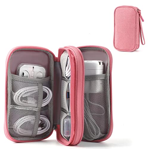 electronic organizer pouch bag, 3 compartments travel cable organizer bag pouch portable electronic phone accessories storage multifunctional case for cable, cord, charger, hard drive, earphone(pink)