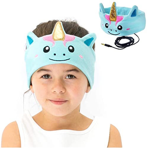 headphones for kids by cozyphones, headband earphones for children, baby, & toddlers 1 3. stretchy & comfy for home, plane & car travel mystic unicorn