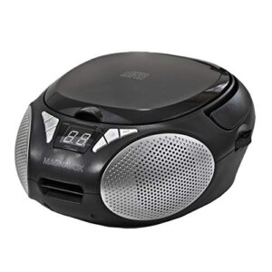 magnavox md6924 portable top loading cd boombox with am/fm stereo radio in black | cd r/cd rw compatible | led display | aux port supported | programmable cd player |