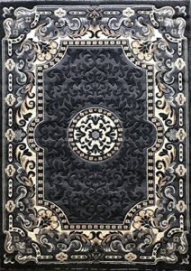 kingdom traditional persian area rug grey & black design d123 (5 feet 2 inch x 7 feet 1 inch)
