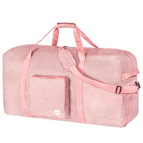 36" foldable duffle bag 120l for travel gym sports lightweight luggage duffel by wandf (36 inches (120l), denim pink 36'')