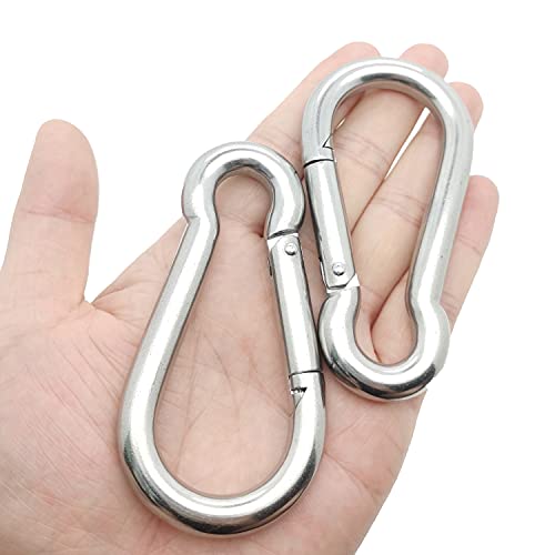 4 inch spring snap hook carabiner, 304 stainless steel snap hook heavy duty carabiner clip for carabiner outdoor, 2 pack