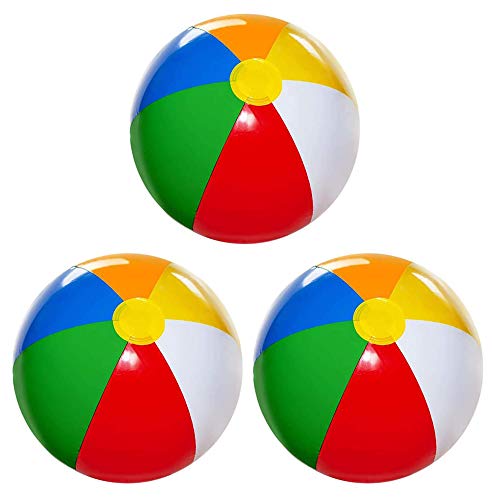 beach balls [3 pack] 20" inflatable beach balls for kids beach toys for kids & toddlers, pool games, pool toy classic rainbow color by 4e's novelty