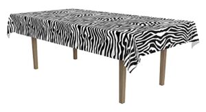 beistle plastic disposable rectangular zebra print table cover bachelorette birthday party supplies and tableware, 54"x108", black, white