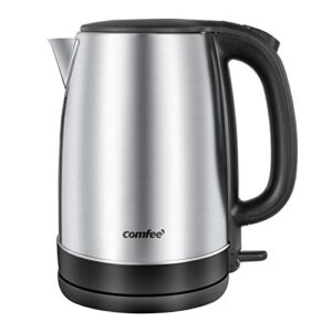 comfee 1.7l stainless steel electric tea kettle, bpa free hot water boiler, cordless with led light, auto shut off and boil dry protection, 1500w fast boil