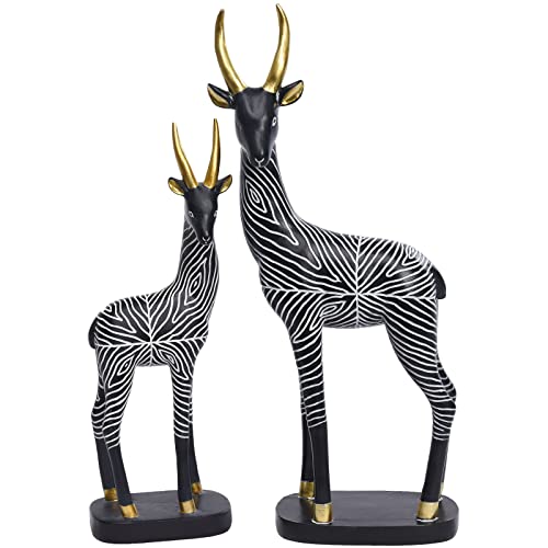 kakizzy animal sculptures home decor, 2 pieces antelope african statues and sculptures for bookshelf decor modern figurines tabletop decorations accent gift for animal lovers(2 pieces, black)
