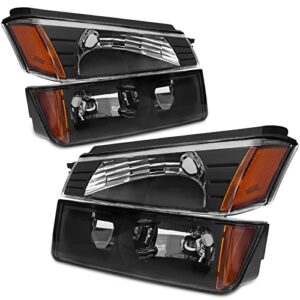 polly wales 2002 2006 chevy avalanche headlights assembly compatible with 2002 2003 2004 2005 2006 chevy avalanche 1500 headlights black housing clear lens amber reflector