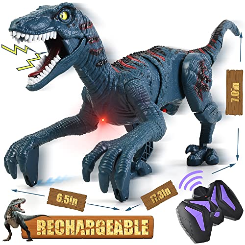 remote control dinosaur toys kids jurassic velociraptor toys imitates walking and sounds dinosaurs toys for boys girls 3 5 + , robot toys that can sing , shaking head and tail in kids' electronics