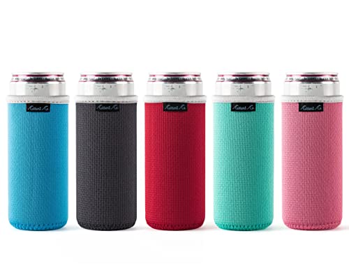 slim can cooler sleeves (5 pack) insulated neoprene slim can koolie for white claw skinny can cooler for seltzer skinny can koolies for slim beer tall can koolie for truly coolies for slim cans
