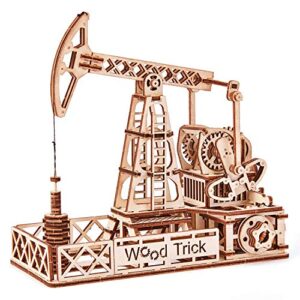 wood trick oil derrick rig toy oil pump jack mechanical model to build 3d wooden puzzle, assembly toys stem toys for boys and girls