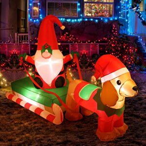 bloomwin 6ft inflatable gnomes in sled with weiner dog light up inflatable christmas yard decorations
