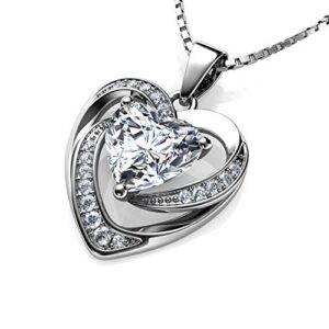 dephini white heart necklace 925 sterling silver branded cz crystal pendant birthstone fine jewellery love 18" premium rhodium plated silver chain cubic zirconia gifts for women