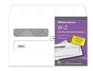 office depot brand double window self seal envelopes for 25 employees w 2 tax forms, 9 1/4" x 5 5/8", white, pack of 25 envelopes
