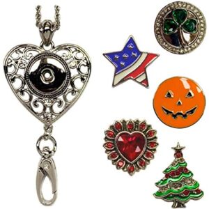 real charming snap charm premium decorative badge holder id holder with rope chain lanyard and 5 snap charms jewelry set (lh holiday)
