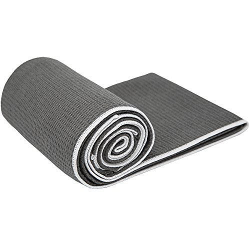 shandali stickyfiber hot yoga towel silicone backed yoga mat sized, absorbent, non slip,  24" x 72"  bikram, gym, and pilates (gray, standard)