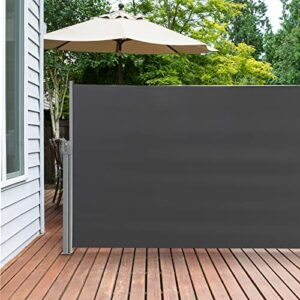 sunseen side awning retractable patio awning folding screen fence privacy wall corner divider indoor room divider garden outdoor sun shade wind screen with steel pole (l 118” x h 71”, dark grey)