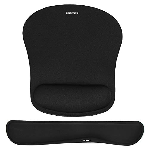 tecknet keyboard wrist rest and mouse pad with wrist support, memory foam set for computer/laptop/mac, lightweight for easy typing & pain relief ergonomic mousepad (black)