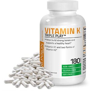 vitamin k triple play (vitamin k2 mk7 / vitamin k2 mk4 / vitamin k1) full spectrum complex vitamin k supplement, 180 capsules