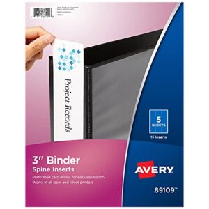 avery 89109 binder spine inserts, 3" spine width, 3 inserts per sheet (pack of 5 sheets) , white