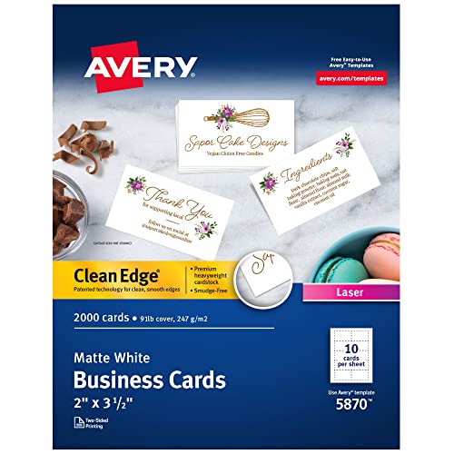 avery printable business cards, laser printers, 2,000 cards, 2 x 3.5, clean edge (5870)