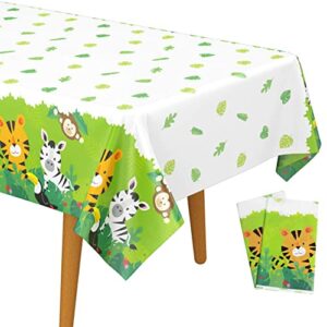 decorlife 2 pack safari tablecloths, 54" x 108", cute jungle table cloth with animal print, zoo party decorations for kids birthday, baby shower