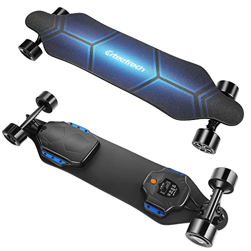 electric skateboards for adults with remote, 900w dual motor electric longboard,25 mph top speed,16 miles range, 5 layers maple & 2 layers bamboo deck, max load 220lbs, 12 months warranty