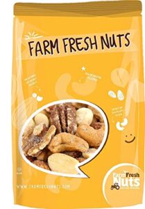 freshly roasted mixed nuts with sea salt (2 lbs.) a delicious sea salted mix of macadamia nuts, cashews, brazil nuts, almonds, pecans & walnuts farm fresh nuts brand