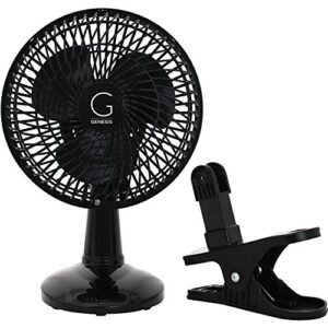 genesis 6 inch clip convertible table top & clip fan two quiet speeds ideal for the home, office, dorm, more black (a1clipfanblack)