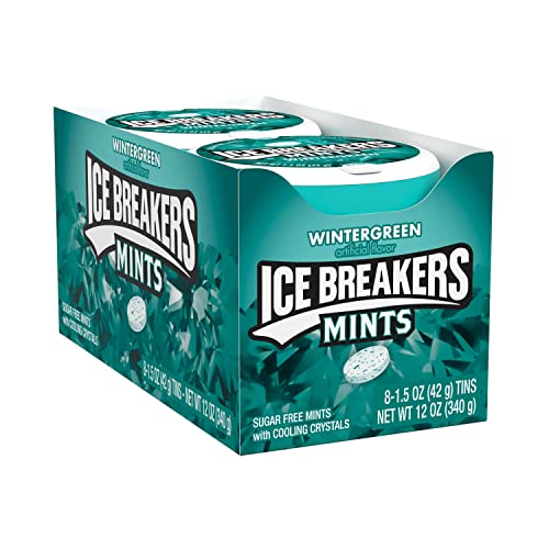 ice breakers wintergreen flavored sugar free breath mints, bulk mint candy, 1.5 oz container (8 count)