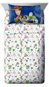 jay franco disney toy story buzz & woody full sheet set 4 piece set super soft and cozy kid’s bedding fade resistant microfiber sheets (official disney product)