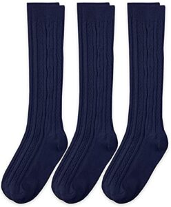jefferies socks girls 7 16 school uniform acrylic cable knee high 3 pair pack, navy, medium