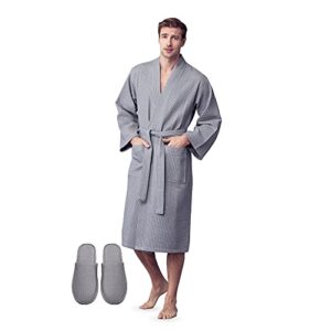 lotus linen spa cotton bath robe for men luxury soft waffle robe men (x large, grey)