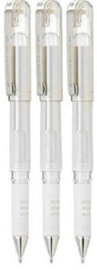 pentel white hybrid gel grip dx metallic gel pens broad 1mm tip nib 0.5mm line width gel ink k230 wo (pack of 3)