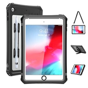 shellbox case ipad mini 4/5 waterproof case, protective full body shockproof dustproof cover case with adjustable tablet stand built in screen protector for ipad mini 5/ipad mini 4 case(black)
