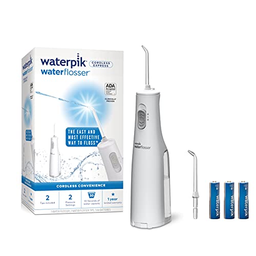waterpik cordless water flosser, battery operated & portable for travel & home, ada accepted cordless express, white wf 02